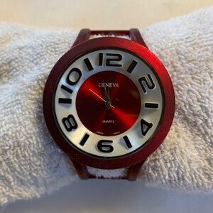 Working Geneva Hinged Watch in Red with Rubber-feel and New Battery!